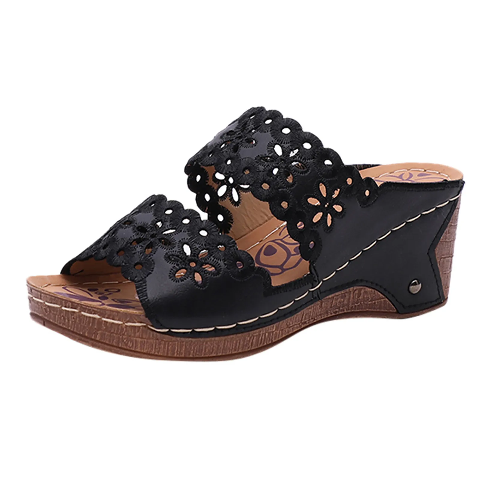 Casual Sandals Open Toe Wedges Women Solid Slip On Slope Heel Beach Shoes Slippers For Women Plus Size Breathable Summer Sandals detail