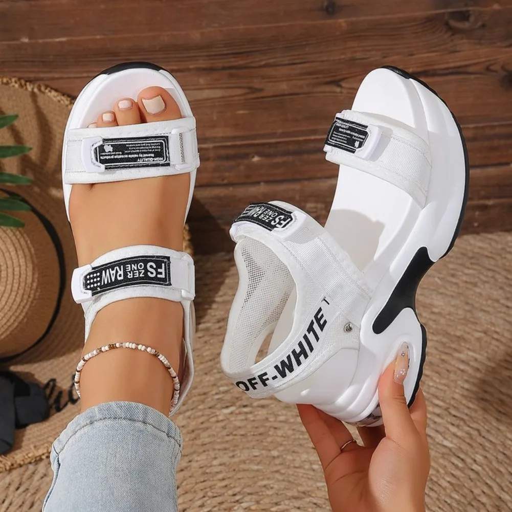 Summer New Women Sport Sandals Fashion Slope Elevated Platform Shoes Girls Outdoor Leisure High Heeled Fish Mouth Sandals detail