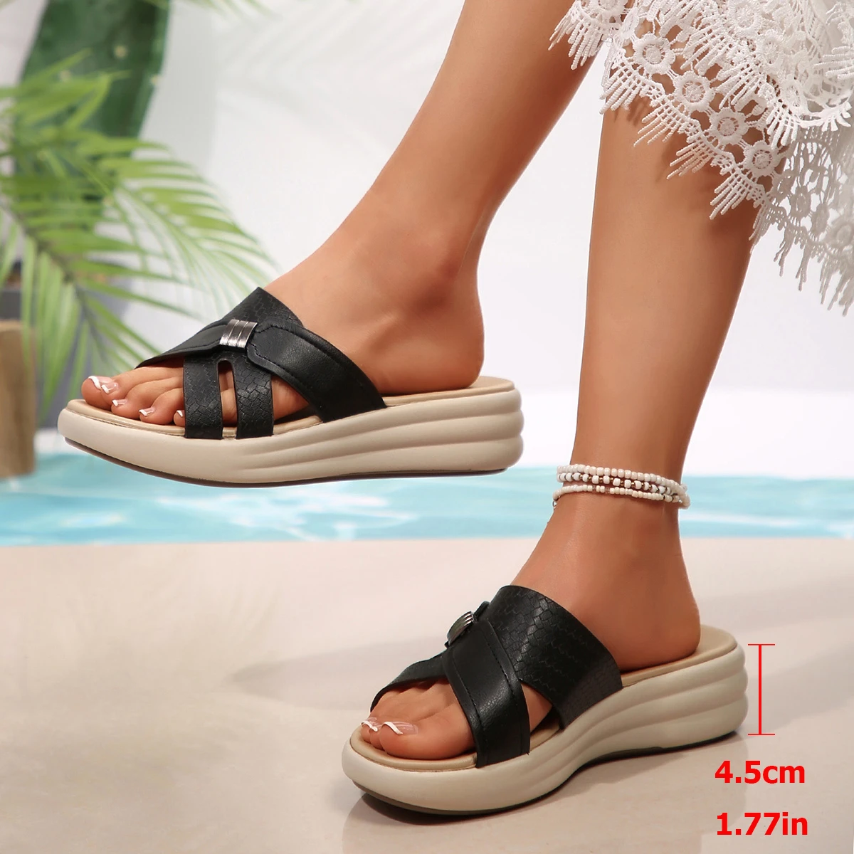 New Women Slippers Summer Casual Slippers Ladies Solid Soft Thick Bottom Shoes Slope Heel Large Size Sandals Slides Women detail
