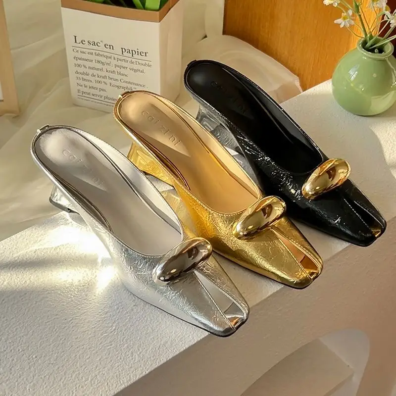 2025 Silver  Slope Heel Peep Top Sandals Fashion Open Toe Slippers Banquet Party Woman Shoes 35-42 Urban Beauty Sandals