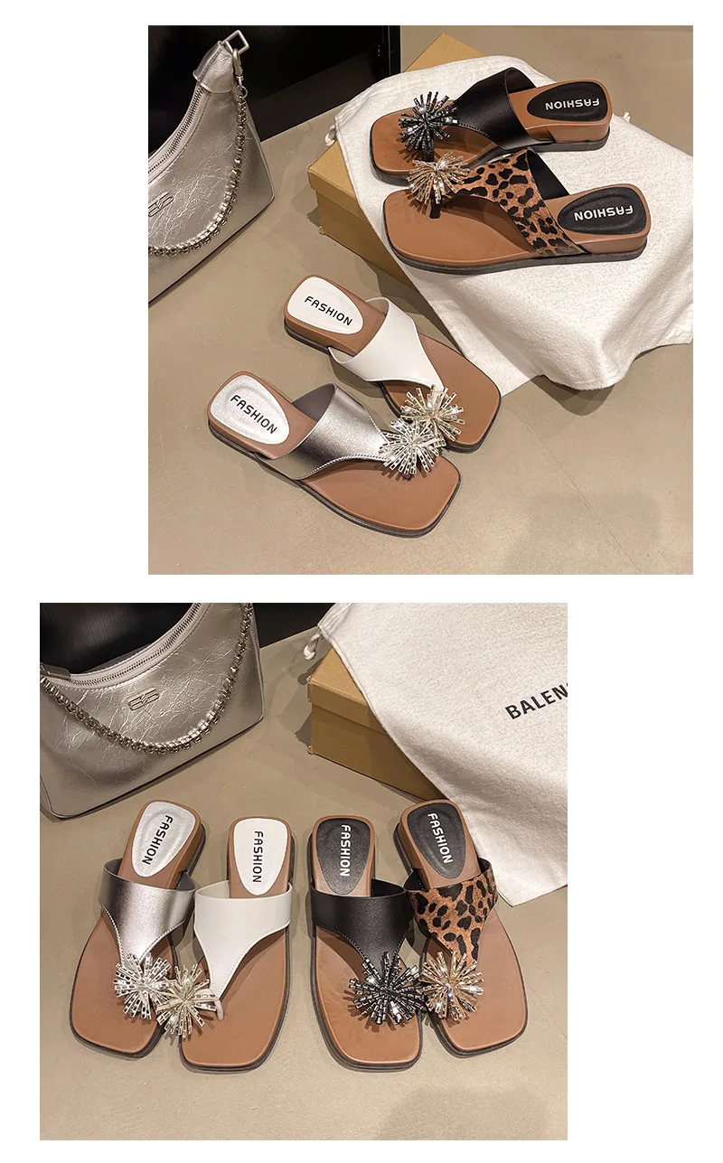 Fireworks rhinestone thick bottom slope heel women summer wear new heightening nonslip beach cover toe cool slippers detail