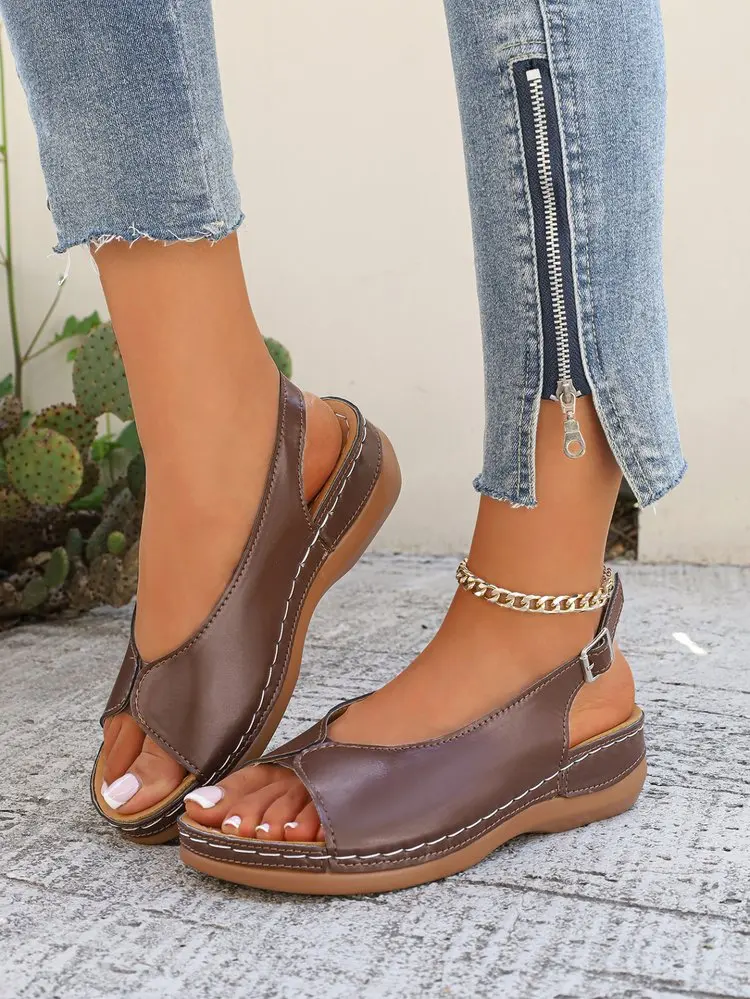 Summer Hot Selling Comfortable Thick Bottom Fish Mouth Beach Casual Sandals for Women Fashion New Elegant Slope Heel Sandals detail