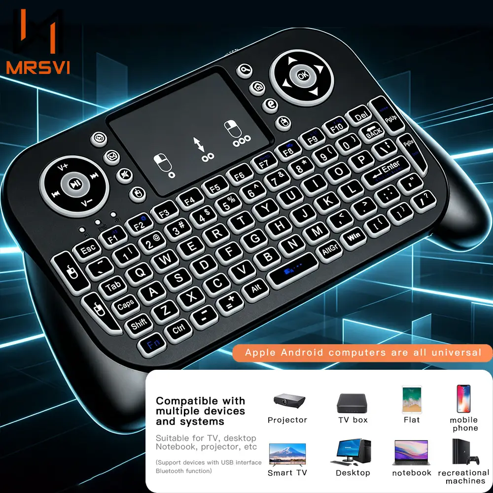MRSVI V8 2.4G & Bluetooth Mini Keyboard, 7-Color Backlit Air Mouse & Touchpad for Android TV Box
