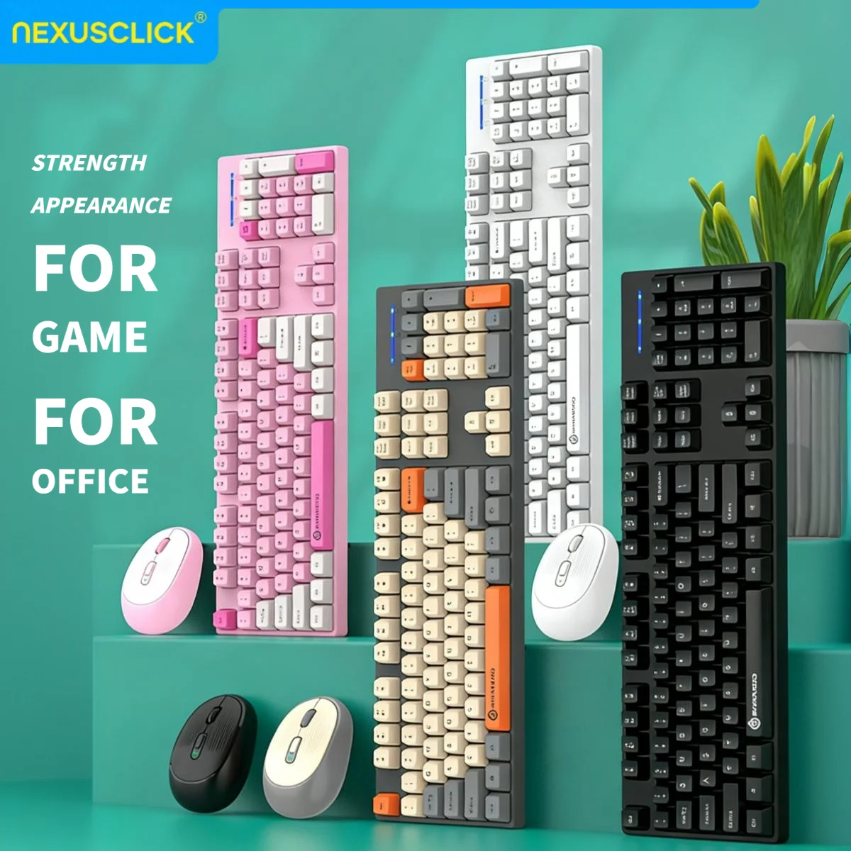 24G Wireless Office Keyboard Mouse Set104 Full Size TriColor Keycaps Ergonomic with 3 Adjustable DPI for PC Laptop product view