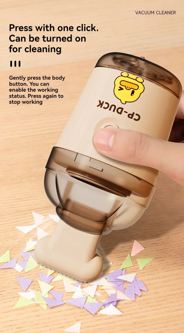 Desktop vacuum cleaner powerful rubber slag suction Yellow duck handheld cleaner Mini vacuum cleaner for children and students detail