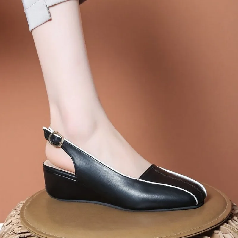 Leather Women Shoes New High Quality Oxfords Slip on Sandals for Women Trendy Retro Slope Heel Casual Shoes Spring Autumn detail