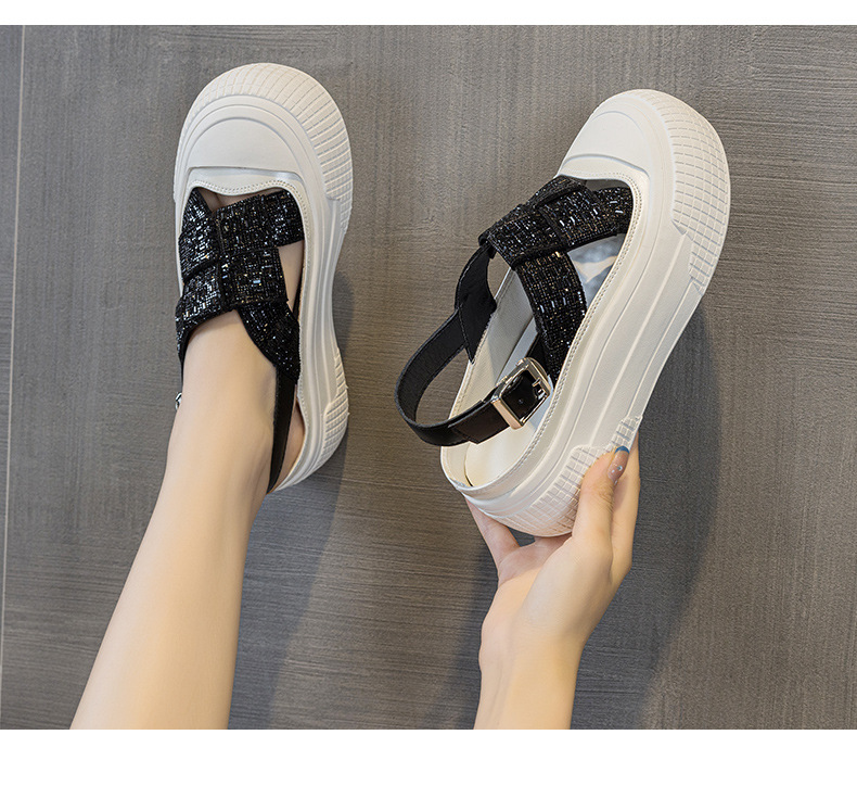 Womens Platform Sandals SlipOn Minimalist Summer New ClosedToe Bestseller Rhinestone HollowOut Breathable detail
