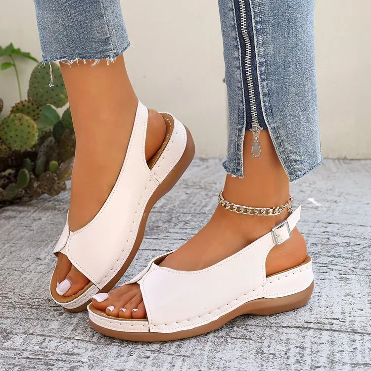 Summer Hot Selling Comfortable Thick Bottom Fish Mouth Beach Casual Sandals for Women Fashion New Elegant Slope Heel Sandals detail