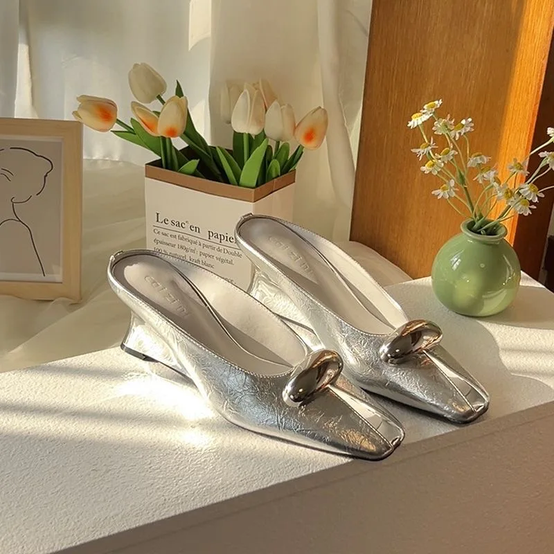Silver Slope Heel Peep Top Sandals Fashion Open Toe Slippers Banquet Party Woman Shoes 3542 Urban Beauty Sandals detail