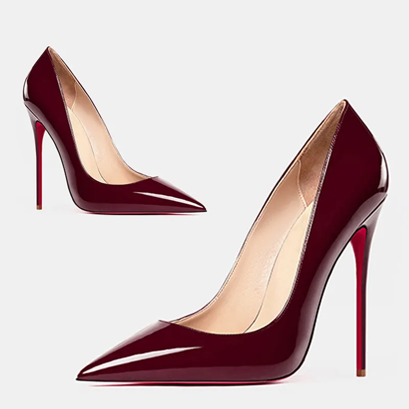 and slim and sexy high heels pointed shallow mouth black patent leather temperament work shoes detail