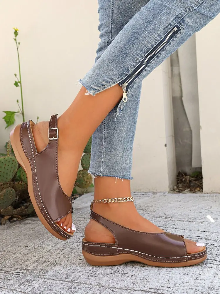 Summer Hot Selling Comfortable Thick Bottom Fish Mouth Beach Casual Sandals for Women Fashion New Elegant Slope Heel Sandals detail