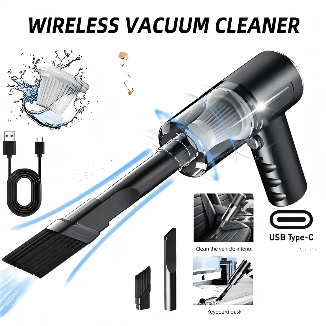 1200mA Cordless Handheld Vacuum Cleaner Strong Power For Wet And Dry UseHousehold Mini Portable Vacuum Cleaner Suitable For Home Car Pet Hair Dust And Debris Compact Design And Easy To Store DualUse For Home And Car product view
