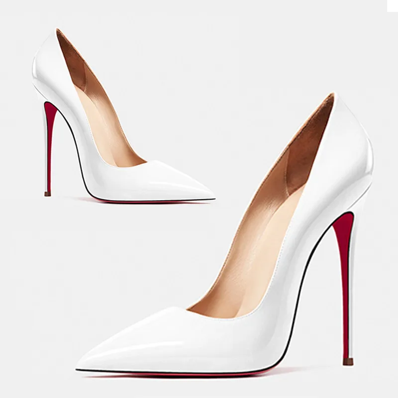 and slim and sexy high heels pointed shallow mouth black patent leather temperament work shoes detail