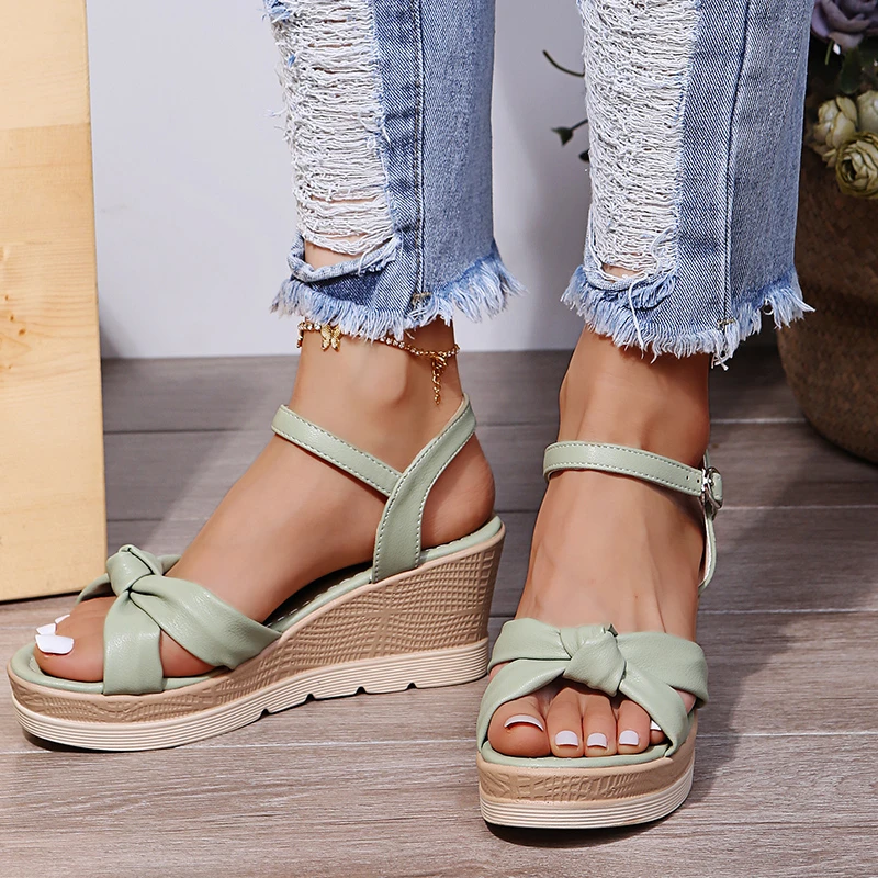 Fashion Women Platform High Heels Sandals Wedges Open Toe Dress Bow Shoes Female Slippers Walking Slides Mujer Pumps detail