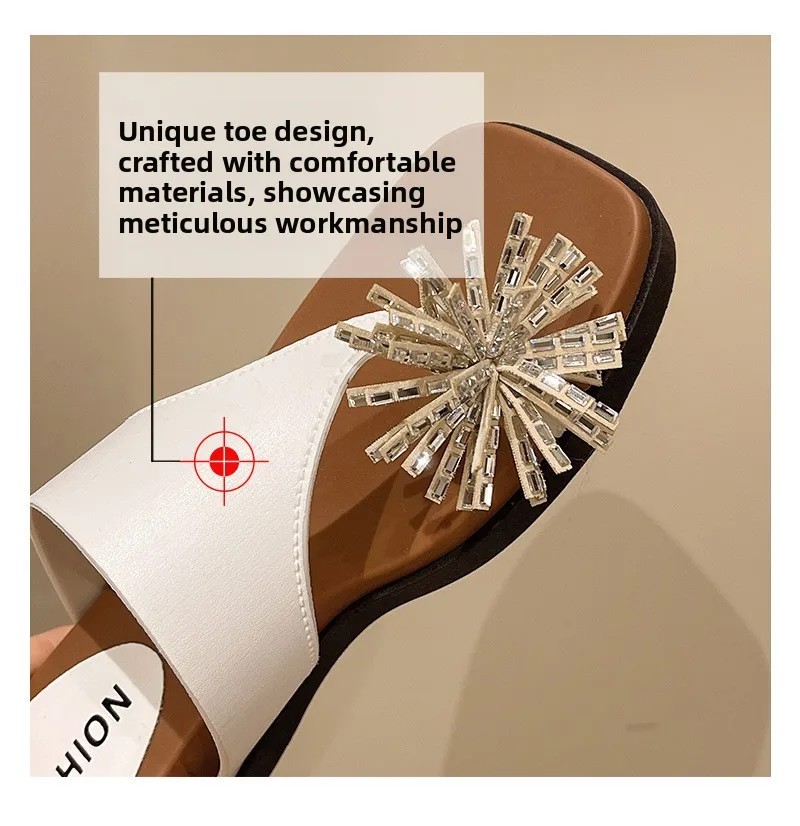 Fireworks rhinestone thick bottom slope heel women summer wear new heightening nonslip beach cover toe cool slippers detail