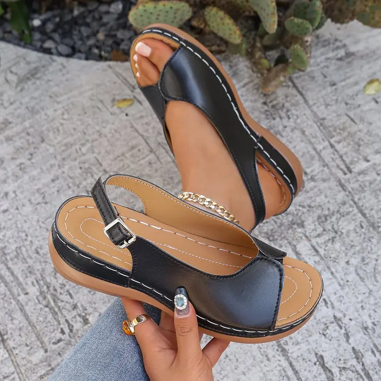 Summer Hot Selling Comfortable Thick Bottom Fish Mouth Beach Casual Sandals for Women Fashion New Elegant Slope Heel Sandals detail