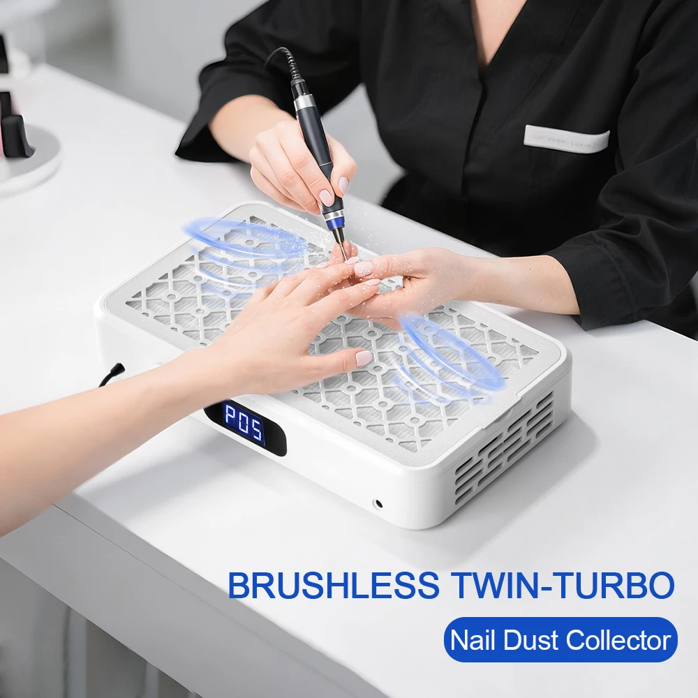 25002800300033003500rpm Speed Adjustable Brushless Nail Dust Extractor Powerful Twin Turbo Vacuum Nail Dust Collector detail