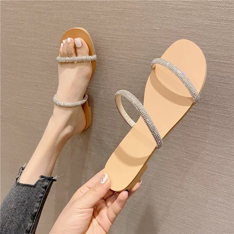 Womans Sandals New Bling Rhinestones Flat Cross Sparkle Diamond Sandalias Planas Ladies Flats Slides Shoes Summer product view
