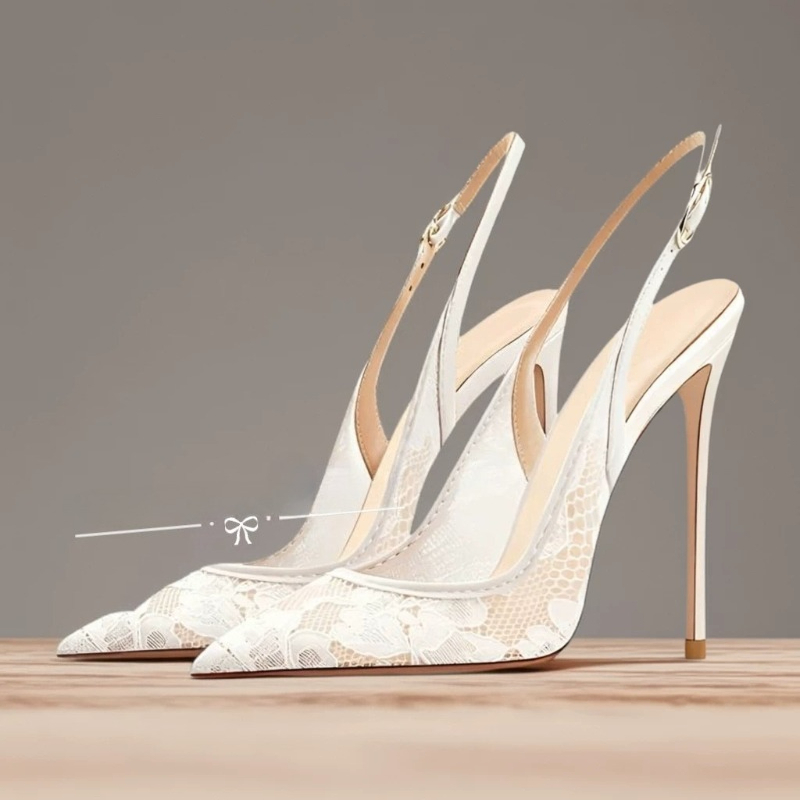 Summer Lace Breathable Back Strap Stiletto Sandals Large Size High Heels Women detail