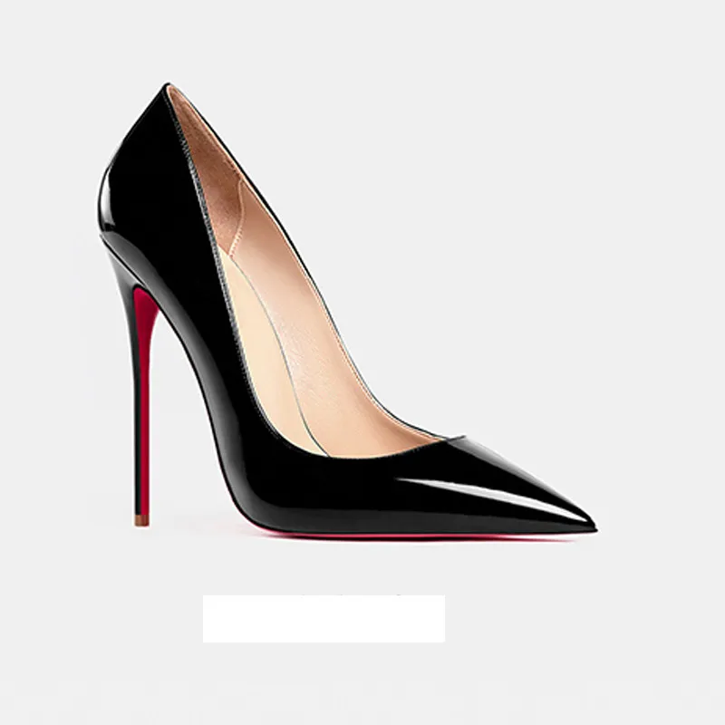 and slim and sexy high heels pointed shallow mouth black patent leather temperament work shoes detail