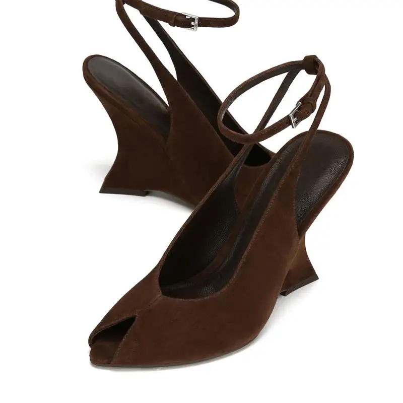 Ladies Summer Slope Heel Fish Mouth Sandals Thick High Heels Black Comfortable Large Toothed Sandals product view
