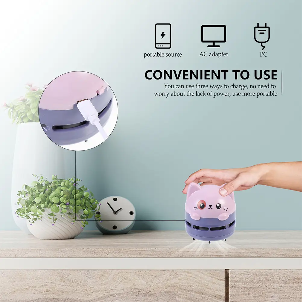 Mini Desktop Vacuum Cleaner Portable Cartoon Design Fast Cleaning Dust Eraser Residue Keyboard Table Cleaner Office Home Car Use product view