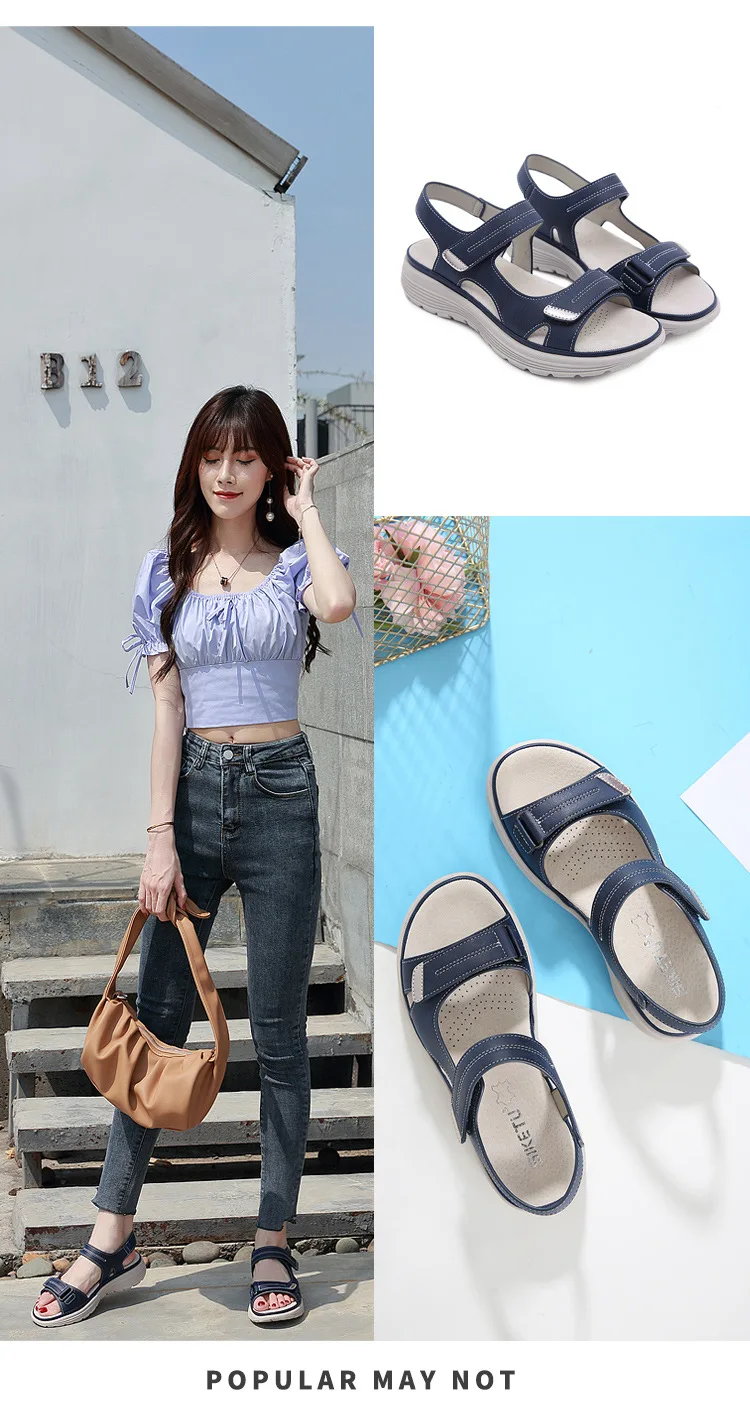 Summer New Genuine Leather Dance Womens Sports Style Slope Heel Lightweight Large Slippers Women Sandals for Men detail