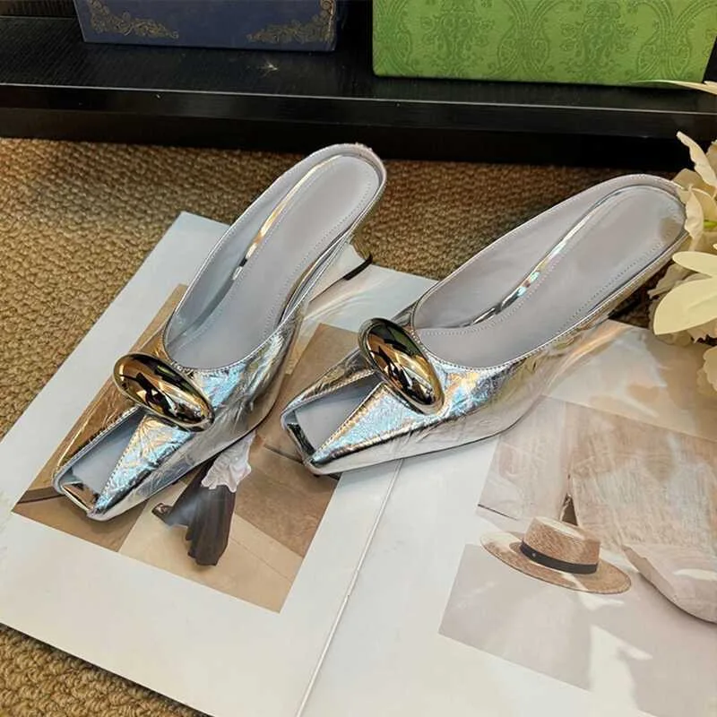 Silver Slope Heel Peep Top Sandals Fashion Open Toe Slippers Banquet Party Woman Shoes 3542 Urban Beauty Sandals detail