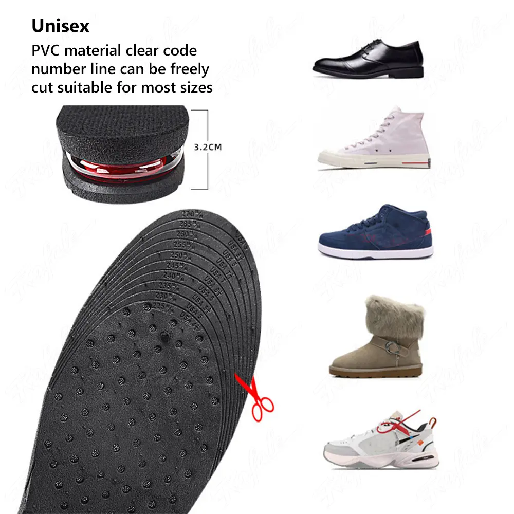 Insoles For Shoes Height Increase Insole Cushion 39cm Height Lift Adjustable Cut Shoe Heel Insert Taller Women Men Unisex product view