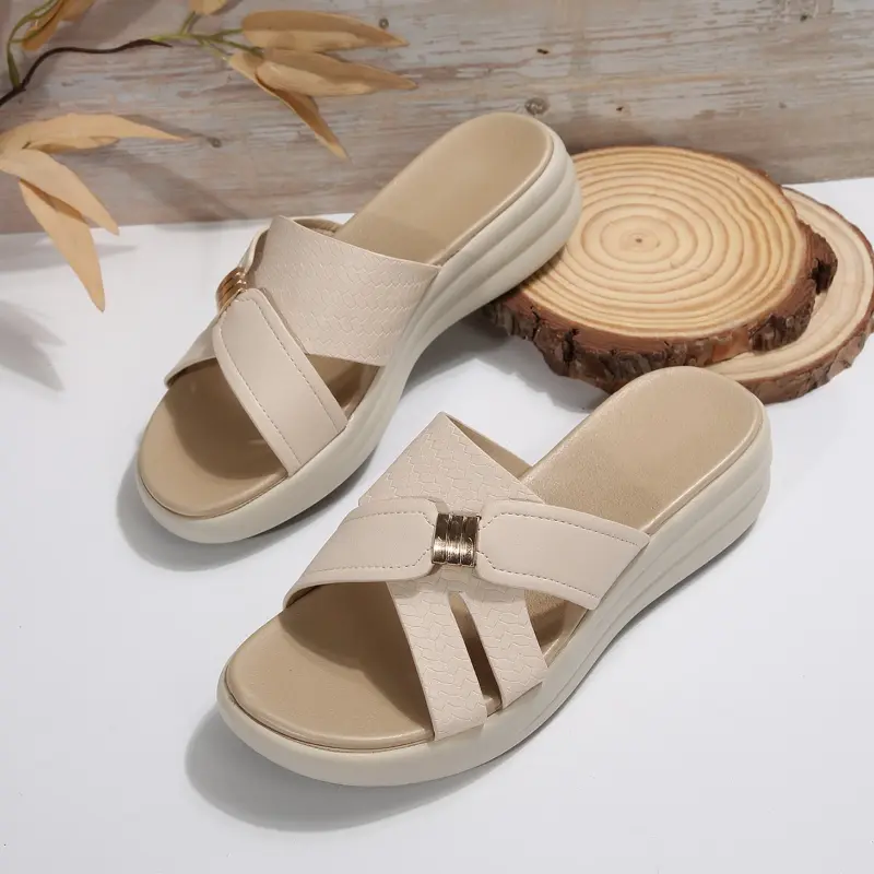 New Women Slippers Summer Casual Slippers Ladies Solid Soft Thick Bottom Shoes Slope Heel Large Size Sandals Slides Women product view