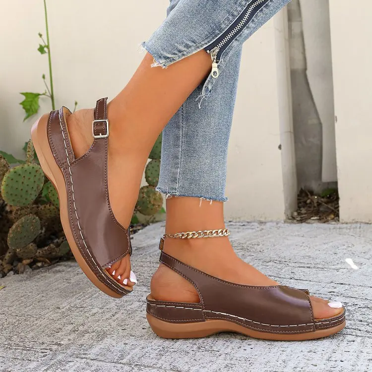 Summer Hot Selling Comfortable Thick Bottom Fish Mouth Beach Casual Sandals for Women Fashion New Elegant Slope Heel Sandals detail