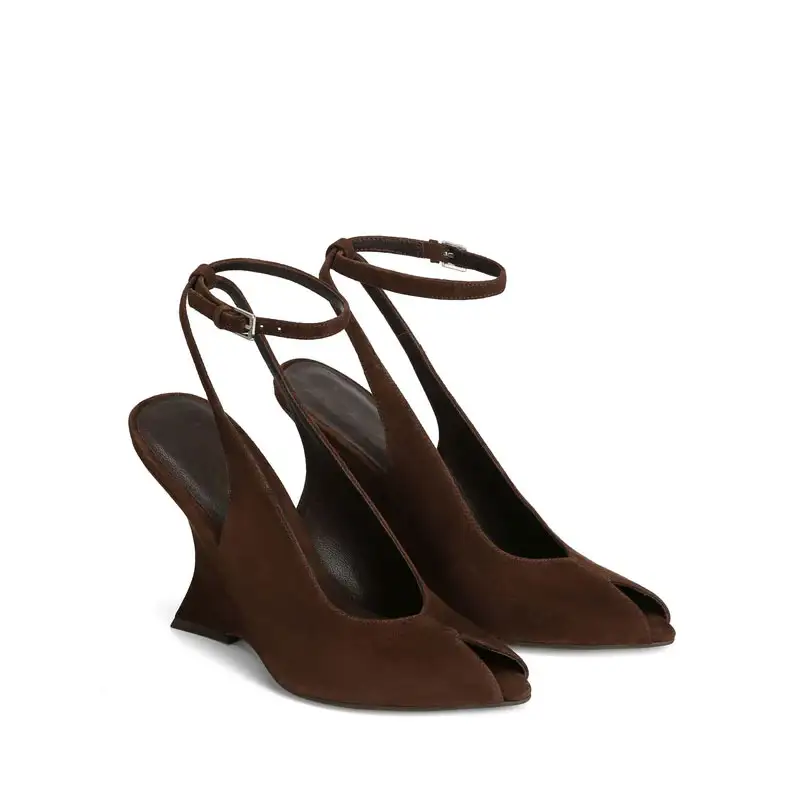 Ladies Summer Slope Heel Fish Mouth Sandals Thick High Heels Black Comfortable Large Toothed Sandals product view