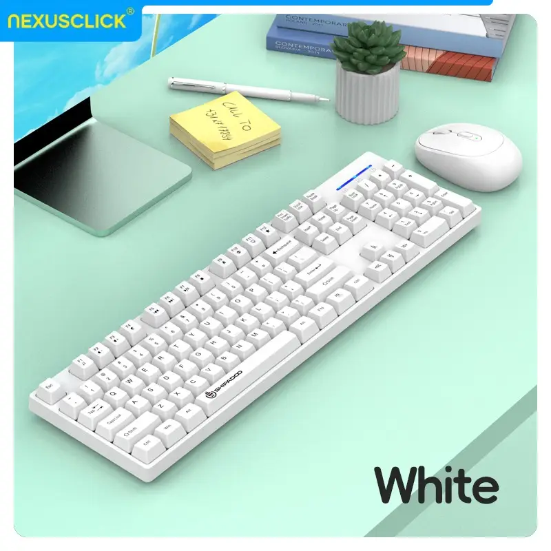 24G Wireless Office Keyboard Mouse Set104 Full Size TriColor Keycaps Ergonomic with 3 Adjustable DPI for PC Laptop product view