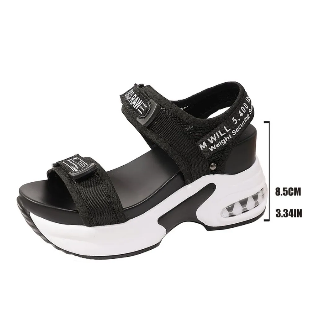 Summer New Women Sport Sandals Fashion Slope Elevated Platform Shoes Girls Outdoor Leisure High Heeled Fish Mouth Sandals detail
