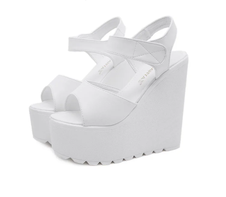Summer Straps Roman Shoes Sexy Trendy FishBeak Womens Shoes Muffin Thick Inside Raise 15CM Slope Heel Sandals detail