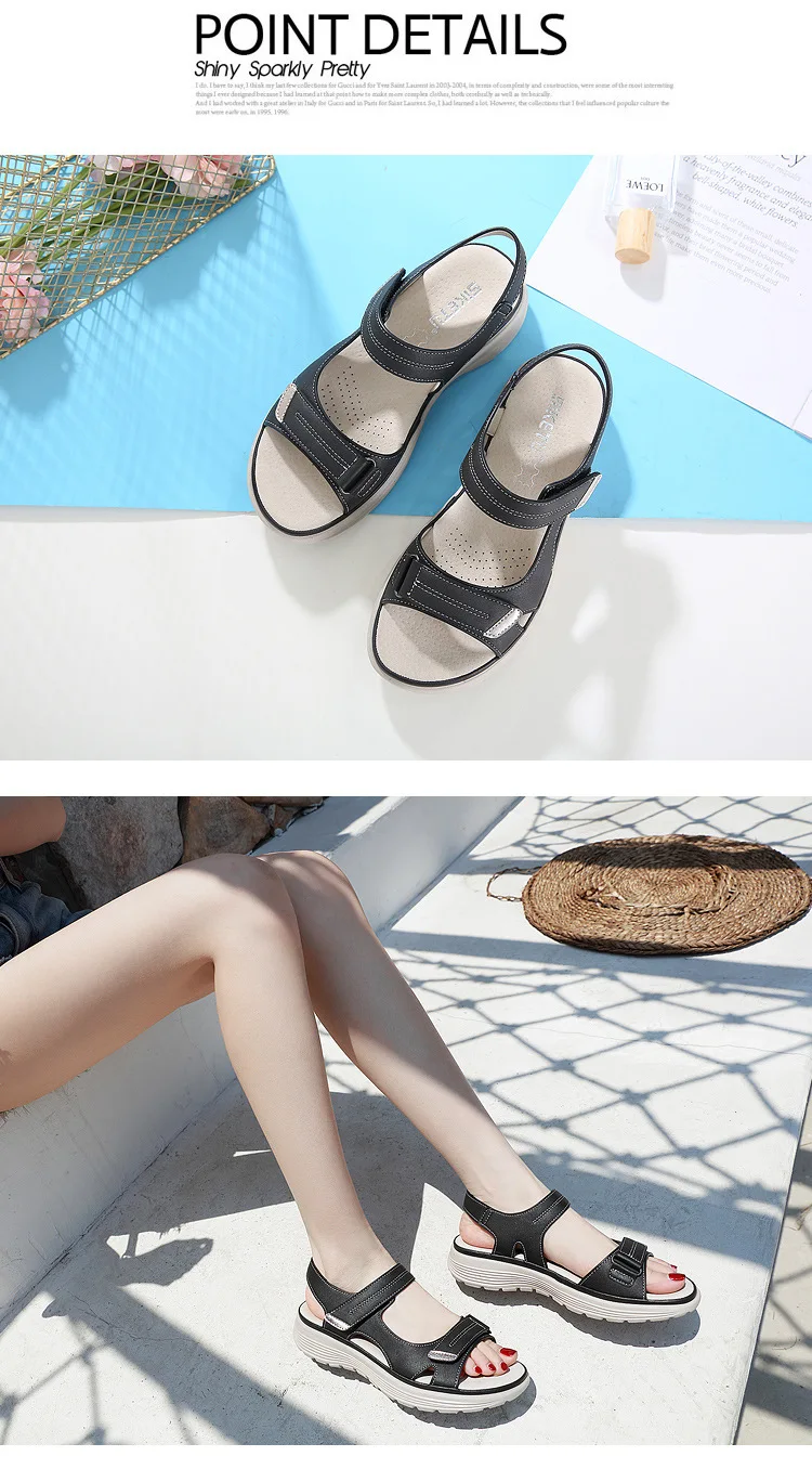 Summer New Genuine Leather Dance Womens Sports Style Slope Heel Lightweight Large Slippers Women Sandals for Men detail