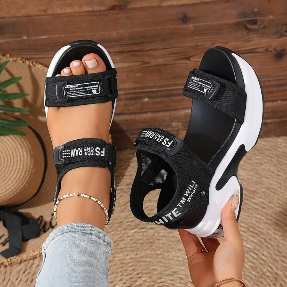 Summer New Women Sport Sandals Fashion Slope Elevated Platform Shoes Girls Outdoor Leisure High Heeled Fish Mouth Sandals detail