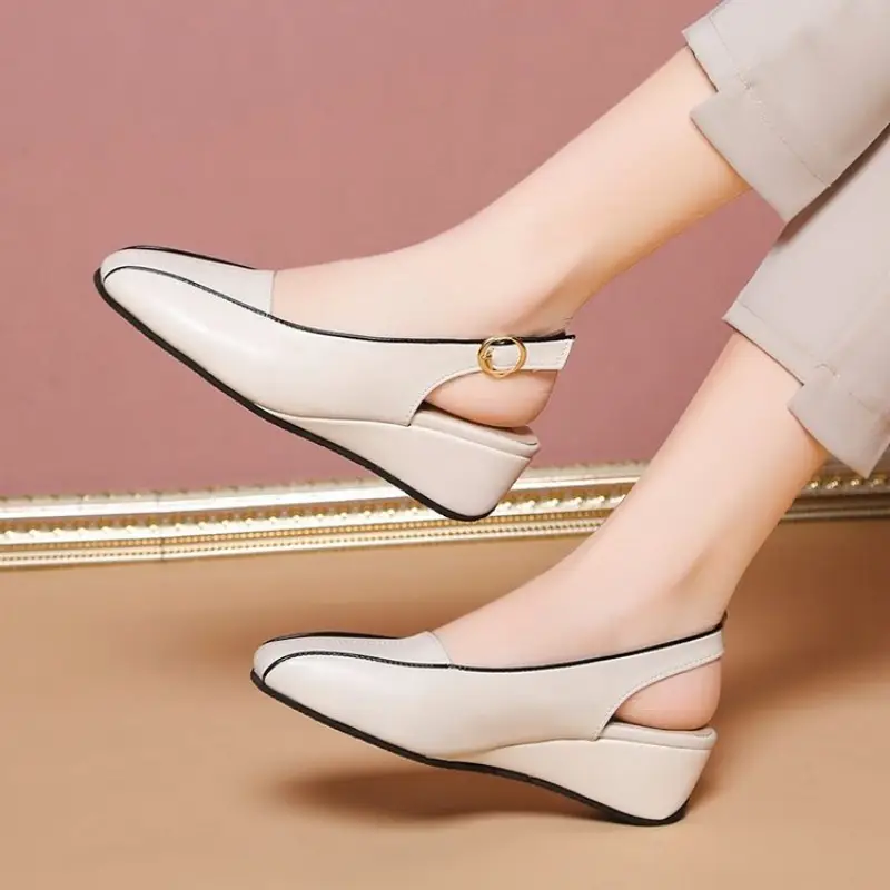 Leather Women Shoes New High Quality Oxfords Slip on Sandals for Women Trendy Retro Slope Heel Casual Shoes Spring Autumn product view