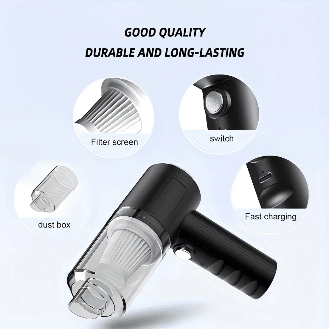 1200mA Cordless Handheld Vacuum Cleaner Strong Power For Wet And Dry UseHousehold Mini Portable Vacuum Cleaner Suitable For Home Car Pet Hair Dust And Debris Compact Design And Easy To Store DualUse For Home And Car product view