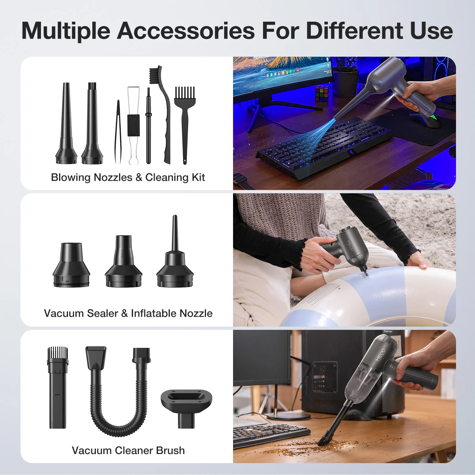 MEVC2 4 in 1 Electric Compressed Air Duster Vacuum Cleaner Function Powerful 3Gear Keyboard Cleaner for Computer Car Home detail