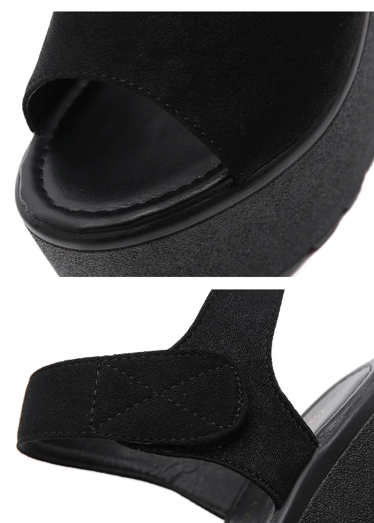 Summer Straps Roman Shoes Sexy Trendy FishBeak Womens Shoes Muffin Thick Inside Raise 15CM Slope Heel Sandals detail