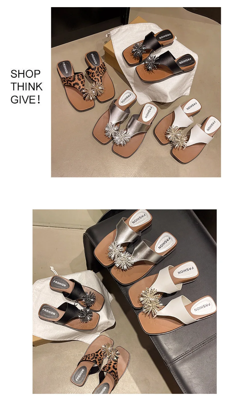 Fireworks rhinestone thick bottom slope heel women summer wear new heightening nonslip beach cover toe cool slippers detail