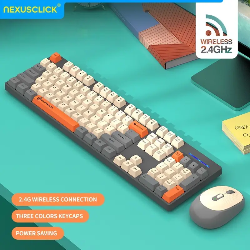 NexusClick 2.4G Wireless Office Keyboard Mouse Set,104 Full Size Tri-Color Keycaps Ergonomic with 3 Adjustable DPI for PC Laptop