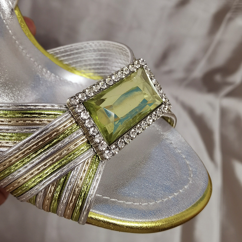 New Design Vintage Rhinestone Sandals for Women in the Summer Featuring a Fish Mouth and Color Blocked High Heels product view