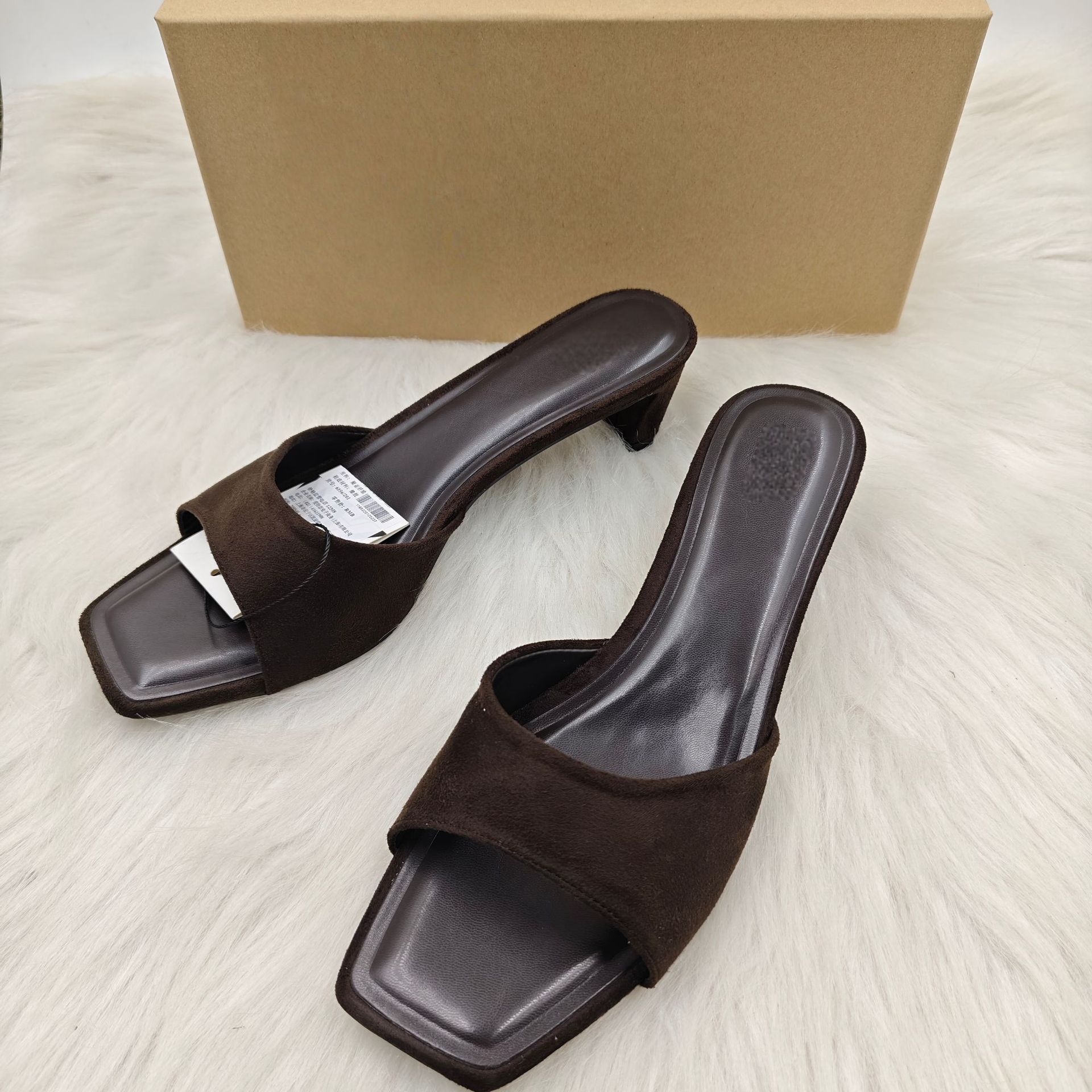 Summer New SquareToe Heeled Sandals Women ChunkyHeel OpenToe SlipOn Slide Slippers product view