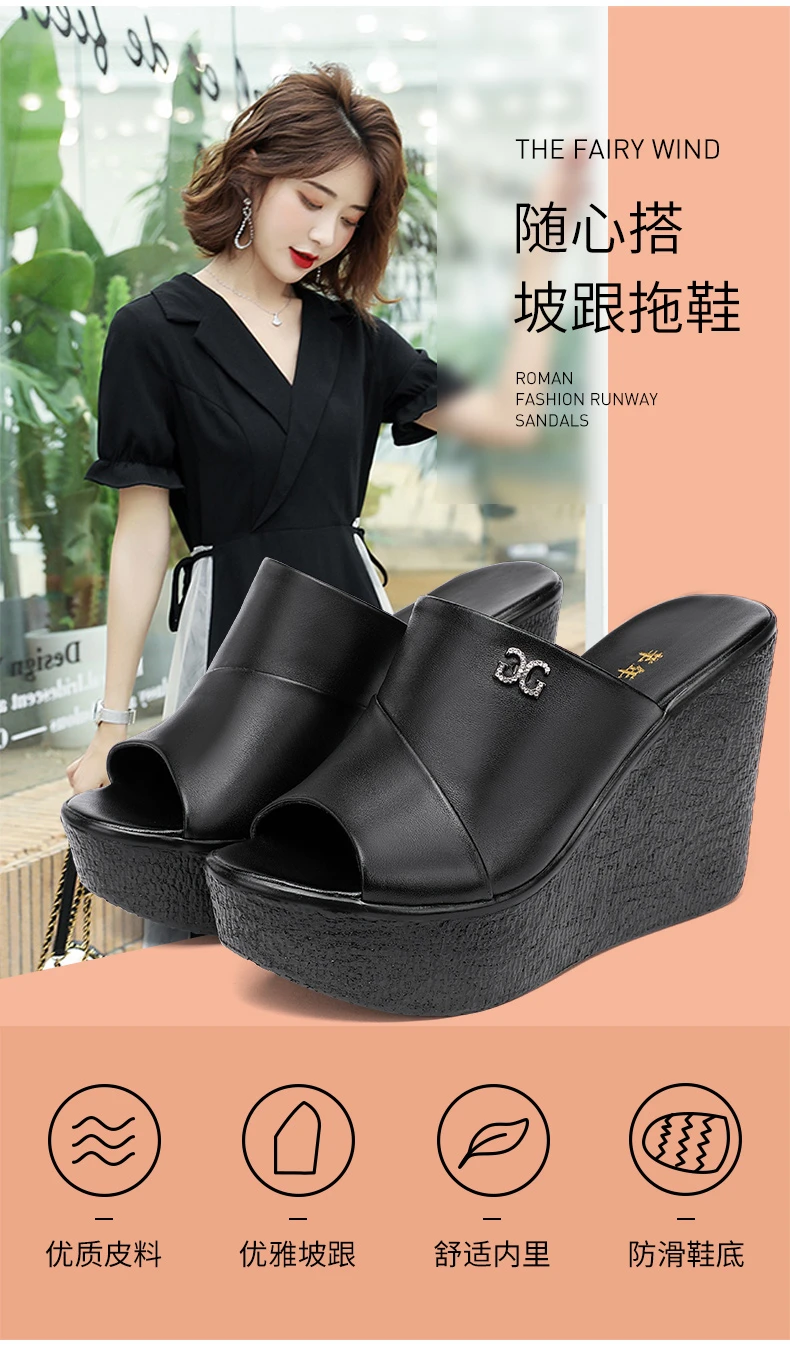 Designer Summer Ladies Slippers New Fashion Thick Sole Wedge Womens Sandals High Heel Sandal Open Toe Fish Mouth Shoes detail