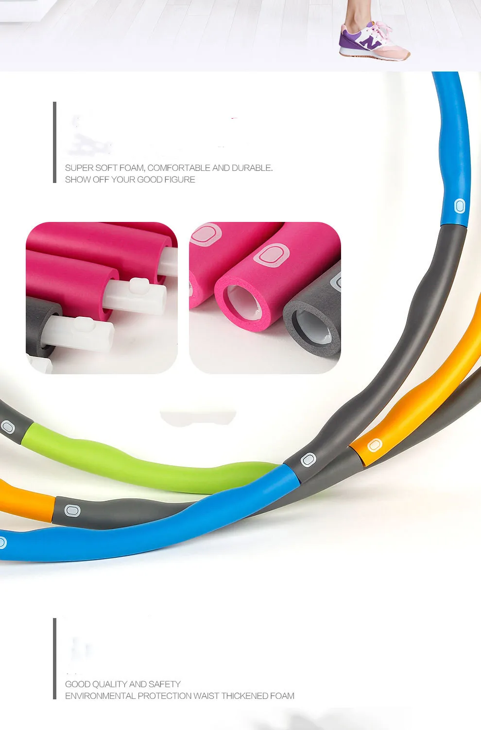 Adjustable Size Multicolor Hula Ring for Kids Women 8 Sections PPFoam Material Max Waist Size 95cm Fitness Exercise Weight detail