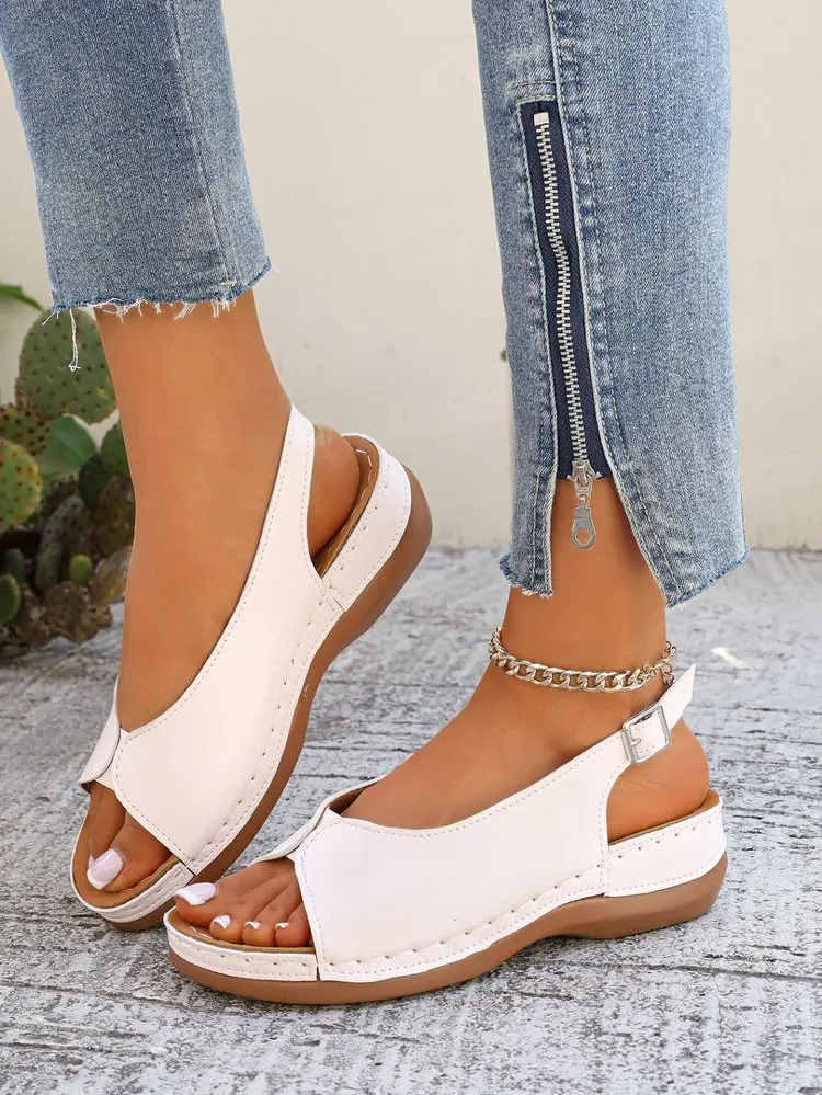 Summer Hot Selling Comfortable Thick Bottom Fish Mouth Beach Casual Sandals for Women Fashion New Elegant Slope Heel Sandals detail