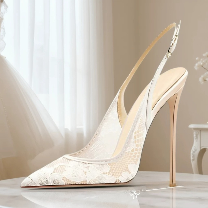 Summer Lace Breathable Back Strap Stiletto Sandals Large Size High Heels Women detail