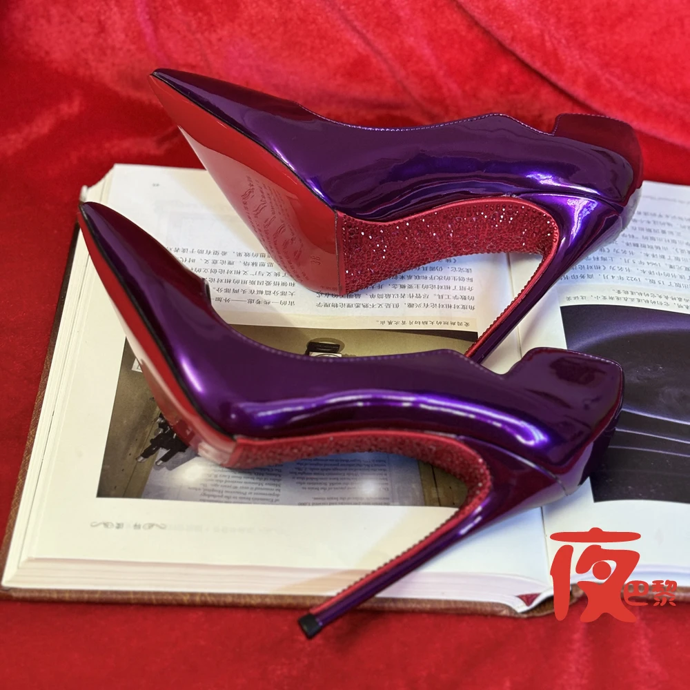 Laser Electric Red High Heels Shallow Mouth Wave Edge Pointed Shoes Sexy 12cm Sexy Fashion Lady Single Shoes3346 detail